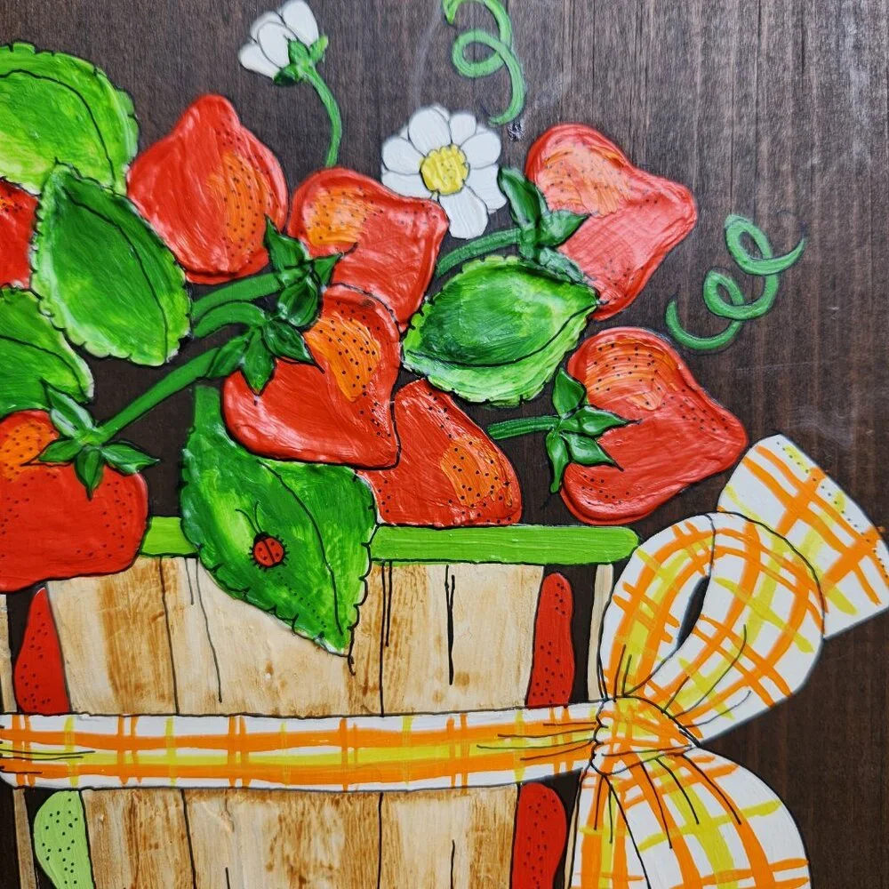 Vintage Handmade Hand Painted Hangable Strawberry Creative Acrylics By Marianne
